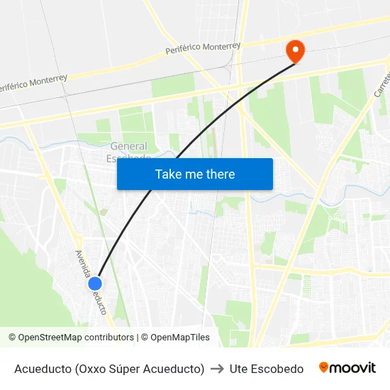 Acueducto (Oxxo Súper Acueducto) to Ute Escobedo map