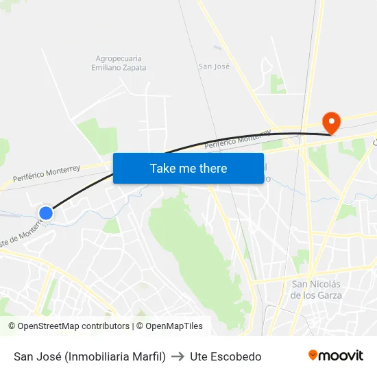 San José (Inmobiliaria Marfil) to Ute Escobedo map