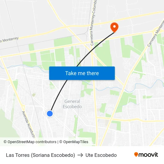 Las Torres (Soriana Escobedo) to Ute Escobedo map