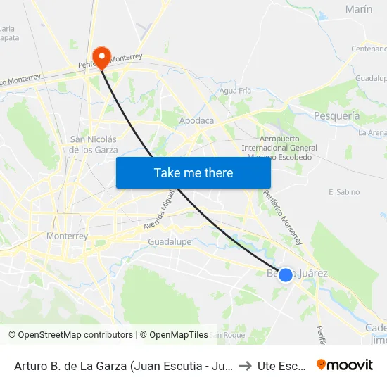 Arturo B. de La Garza (Juan Escutia - Juan de La Barrera) to Ute Escobedo map