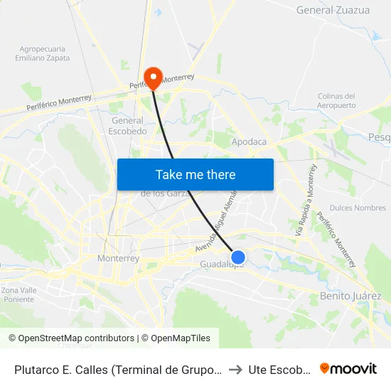 Plutarco E. Calles (Terminal de Grupo Trees) to Ute Escobedo map