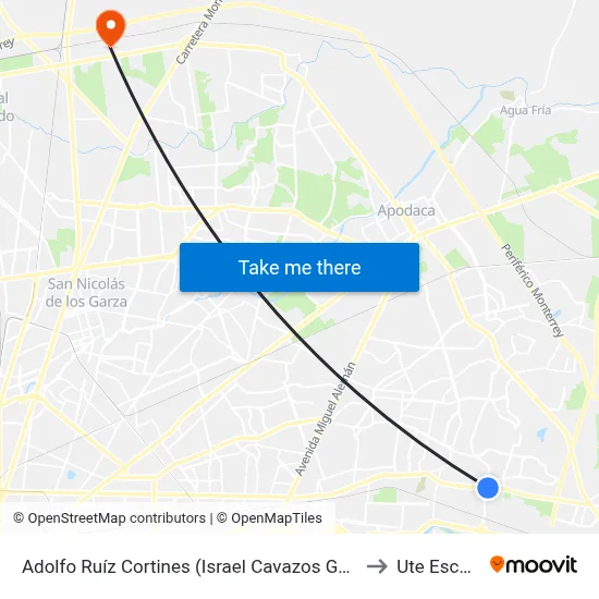 Adolfo Ruíz Cortines (Israel Cavazos Garza - Valladolid) to Ute Escobedo map