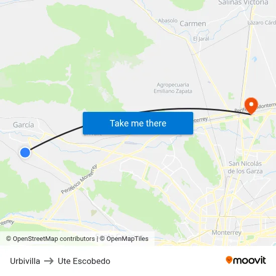 Urbivilla to Ute Escobedo map
