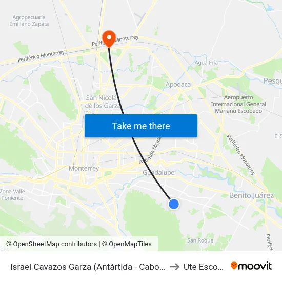 Israel Cavazos Garza (Antártida - Cabo San Diego) to Ute Escobedo map