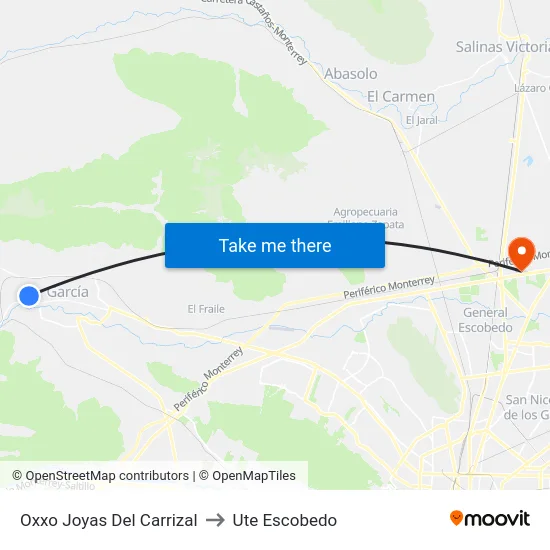 Oxxo Joyas Del Carrizal to Ute Escobedo map