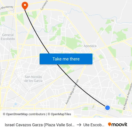 Israel Cavazos Garza (Plaza Valle Soleado) to Ute Escobedo map