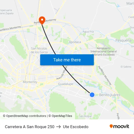 Carretera A San Roque 250 to Ute Escobedo map