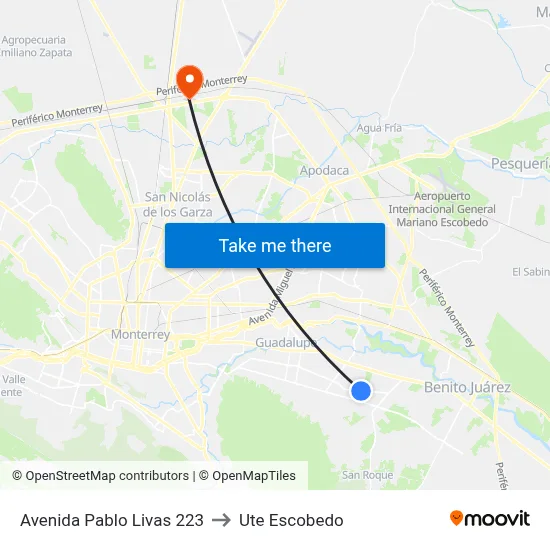 Avenida Pablo Livas 223 to Ute Escobedo map