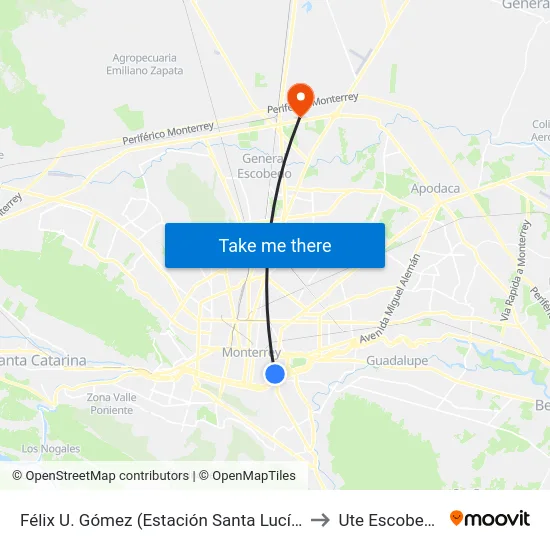 Félix U. Gómez (Estación Santa Lucía) to Ute Escobedo map
