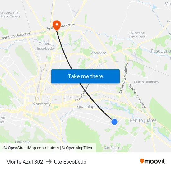Monte Azul 302 to Ute Escobedo map