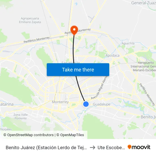 Benito Juárez (Estación Lerdo de Tejada) to Ute Escobedo map