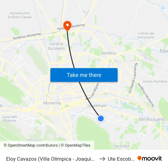Eloy Cavazos (Villa Olímpica - Joaquín Capilla) to Ute Escobedo map