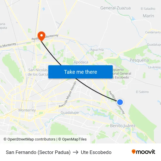 San Fernando (Sector Padua) to Ute Escobedo map