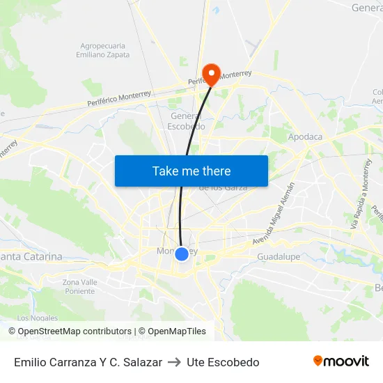 Emilio Carranza Y C. Salazar to Ute Escobedo map