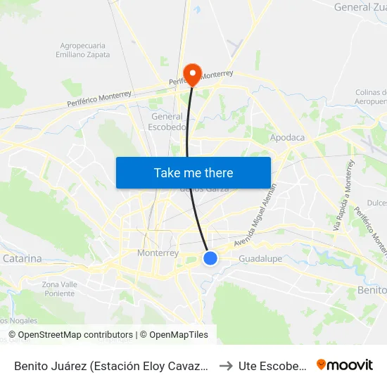 Benito Juárez (Estación Eloy Cavazos) to Ute Escobedo map