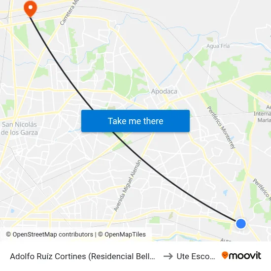 Adolfo Ruíz Cortines (Residencial Bello Amanecer) to Ute Escobedo map