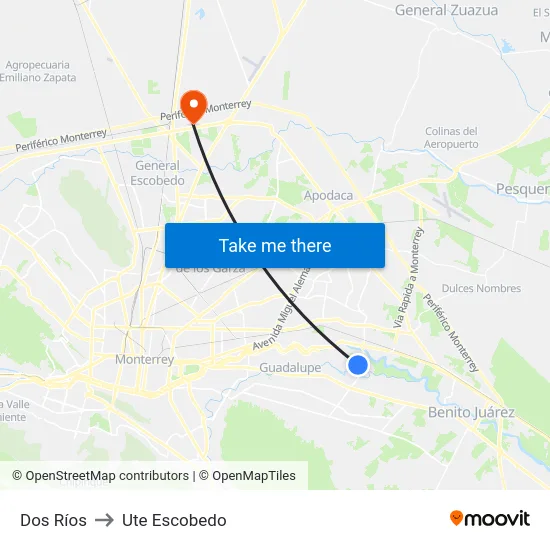 Dos Ríos to Ute Escobedo map