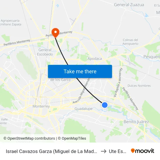 Israel Cavazos Garza (Miguel de La Madrid - Plutarco Elías Calles) to Ute Escobedo map