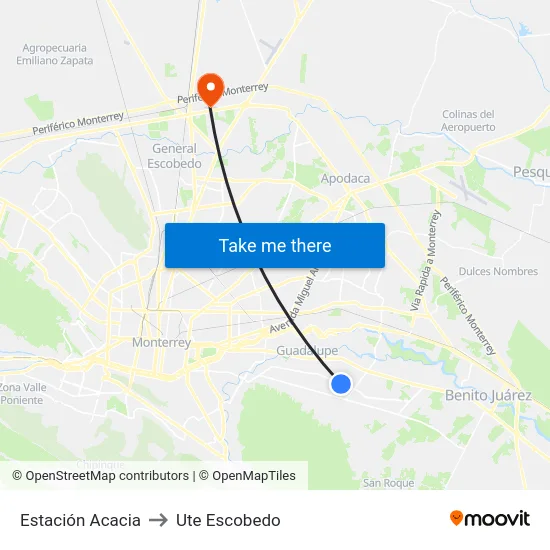 Estación Acacia to Ute Escobedo map