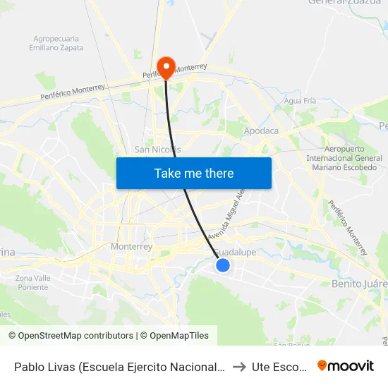 Pablo Livas (Escuela Ejercito Nacional Mexicano) to Ute Escobedo map