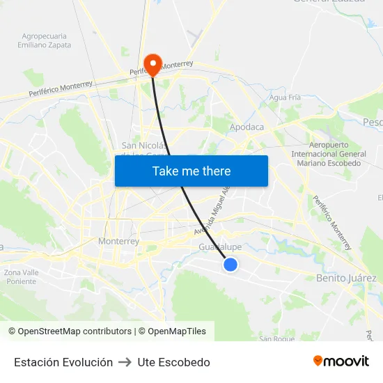Estación Evolución to Ute Escobedo map