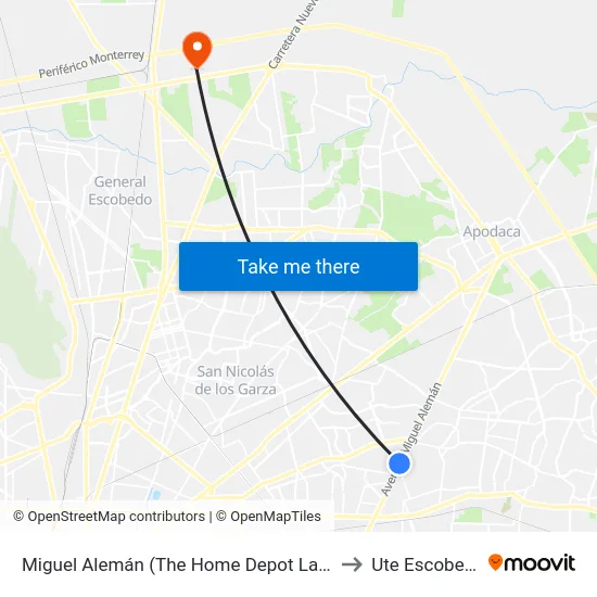 Miguel Alemán (The Home Depot La Fe) to Ute Escobedo map
