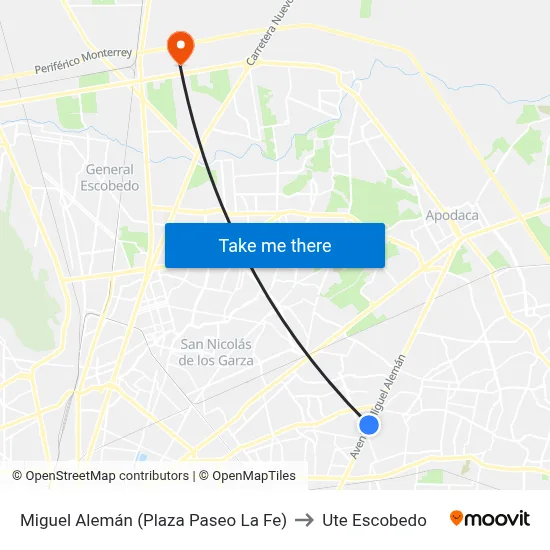 Miguel Alemán (Plaza Paseo La Fe) to Ute Escobedo map