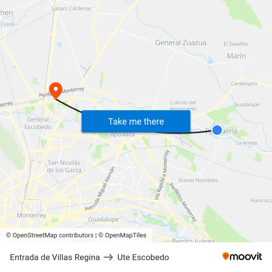 Entrada de Villas Regina to Ute Escobedo map