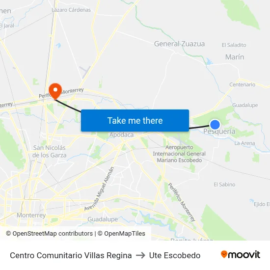 Centro Comunitario Villas Regina to Ute Escobedo map