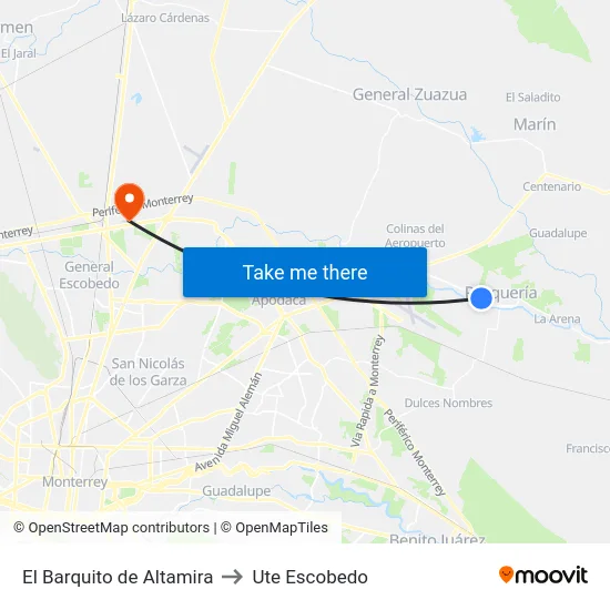El Barquito de Altamira to Ute Escobedo map