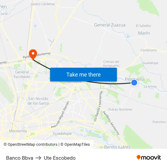 Banco Bbva to Ute Escobedo map
