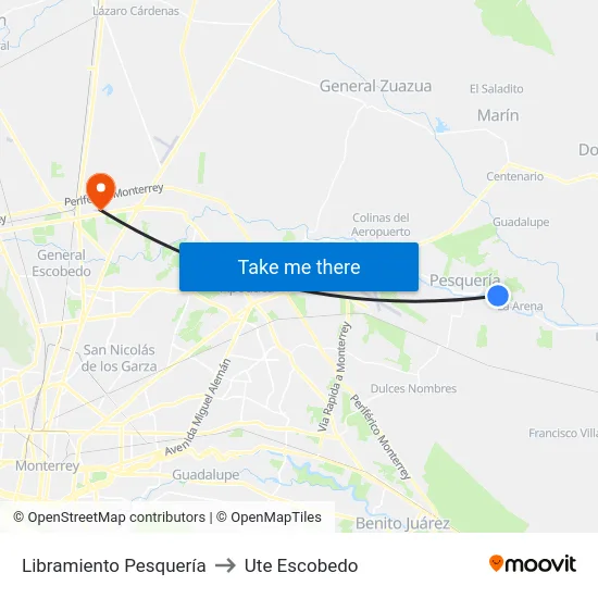 Libramiento Pesquería to Ute Escobedo map