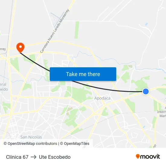 Clínica 67 to Ute Escobedo map