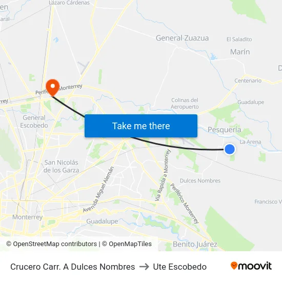Crucero Carr. A Dulces Nombres to Ute Escobedo map