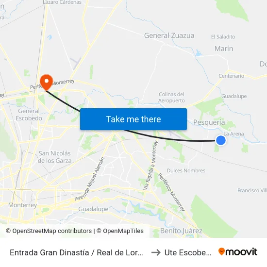 Entrada Gran Dinastía / Real de Loreto to Ute Escobedo map