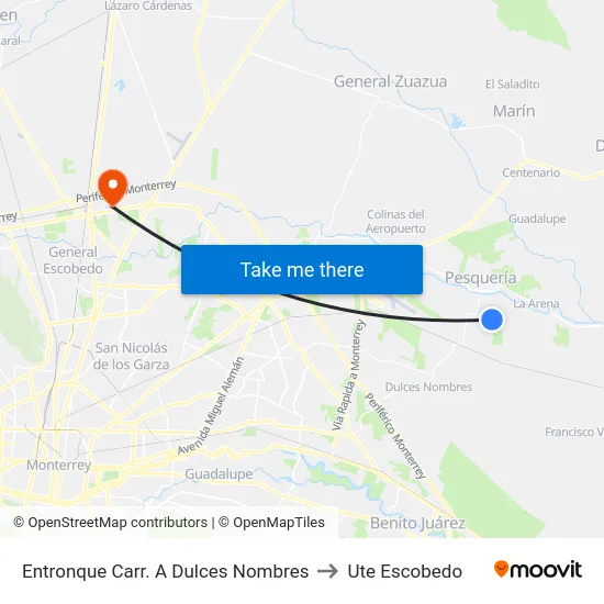 Entronque Carr. A Dulces Nombres to Ute Escobedo map