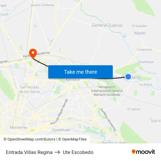Entrada Villas Regina to Ute Escobedo map