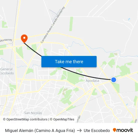 Miguel Alemán (Camino A Agua Fría) to Ute Escobedo map