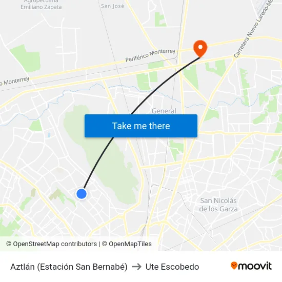 Aztlán (Estación San Bernabé) to Ute Escobedo map
