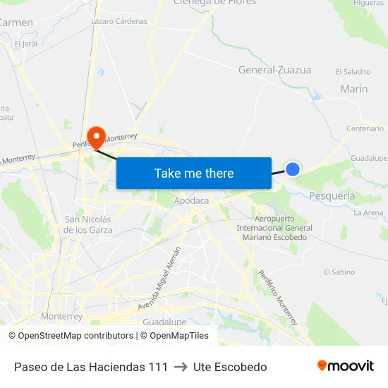 Paseo de Las Haciendas 111 to Ute Escobedo map