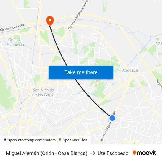 Miguel Alemán (Orión - Casa Blanca) to Ute Escobedo map