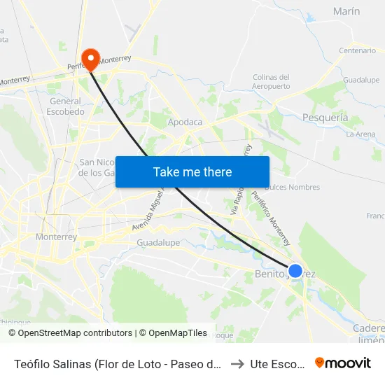 Teófilo Salinas (Flor de Loto - Paseo de San Juan) to Ute Escobedo map