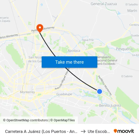 Carretera A Juárez (Los Puertos - Anzures) to Ute Escobedo map