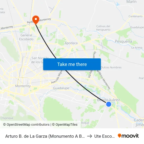 Arturo B. de La Garza (Monumento A Benito Juárez) to Ute Escobedo map