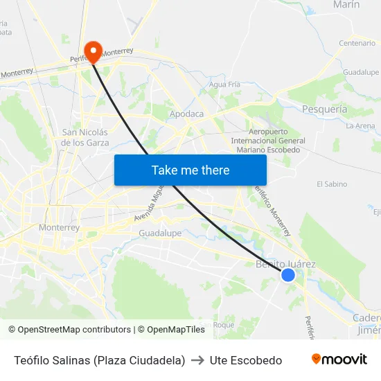 Teófilo Salinas (Plaza Ciudadela) to Ute Escobedo map