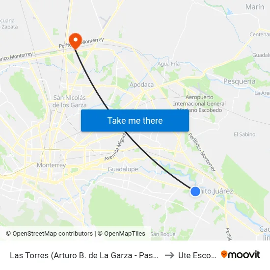 Las Torres (Arturo B. de La Garza - Paseo Del Mirador) to Ute Escobedo map