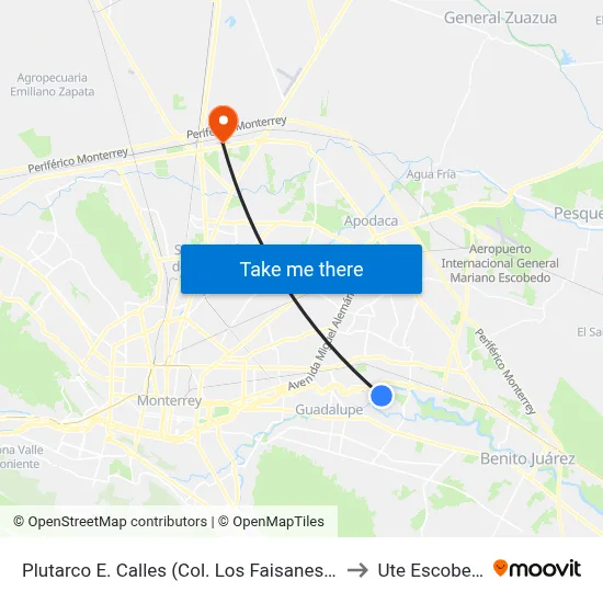 Plutarco E. Calles (Col. Los Faisanes Sur) to Ute Escobedo map