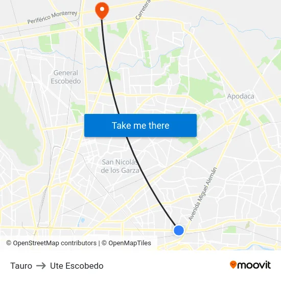 Tauro to Ute Escobedo map