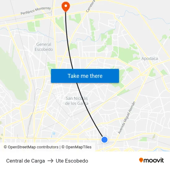 Central de Carga to Ute Escobedo map