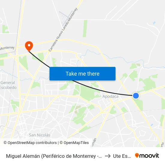 Miguel Alemán (Periférico de Monterrey - Tratado de Libre Comercio) to Ute Escobedo map